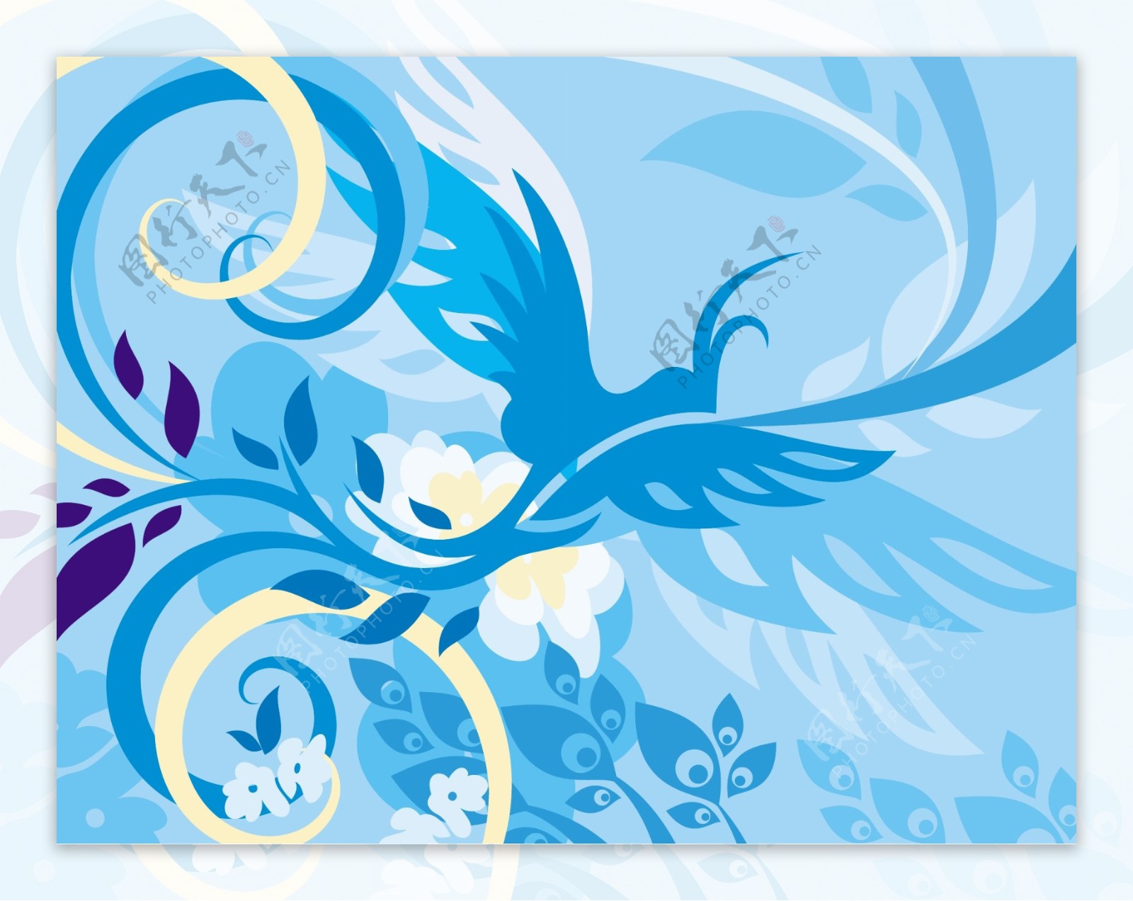 印花矢量图动物鸟类色彩宝石蓝色免费素材