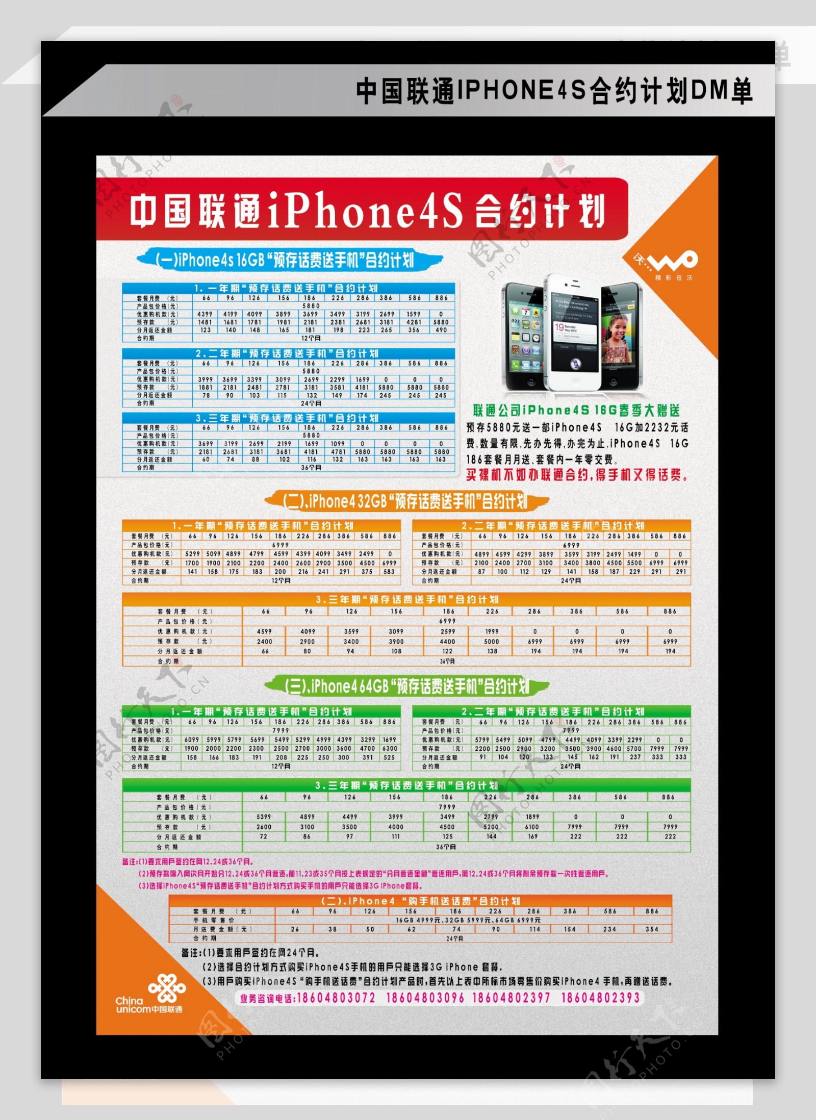 联通iphone4s合约计划图片