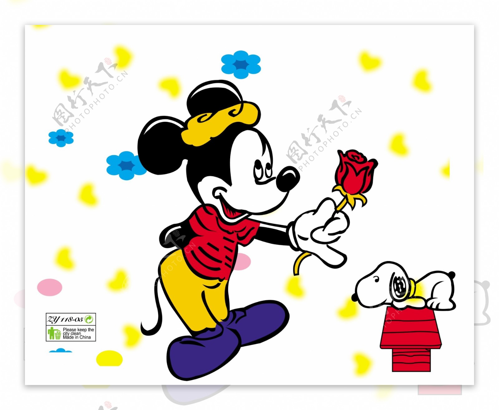 米老鼠拿着玫瑰送给史努比图片