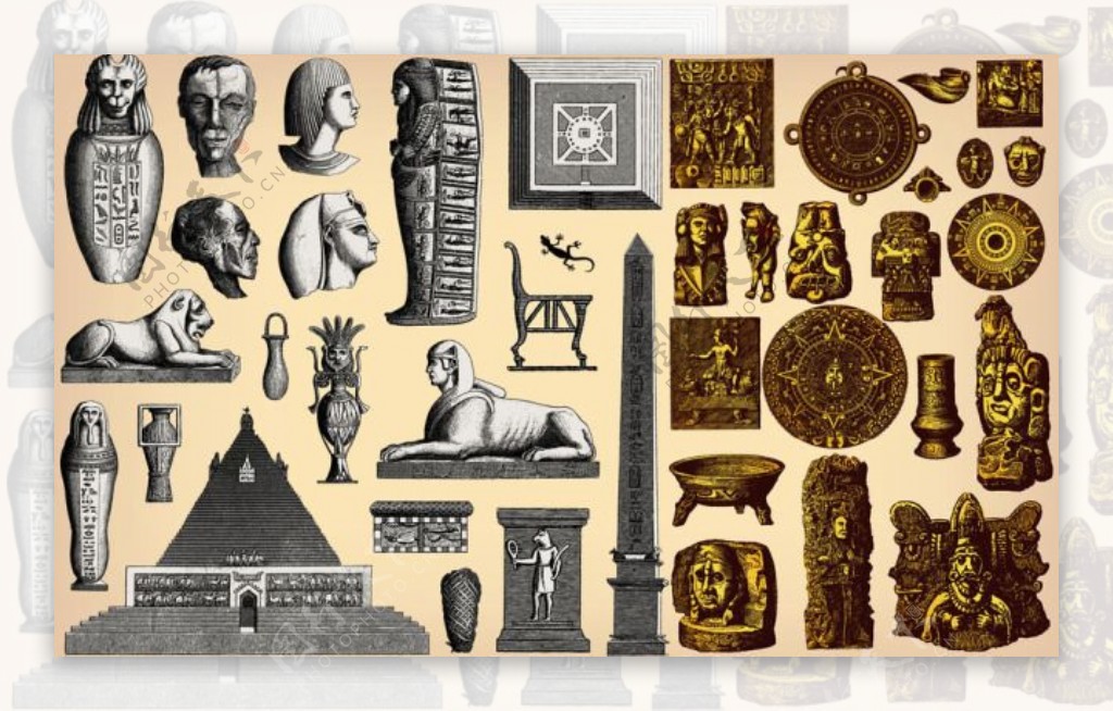 古埃及与玛雅文明符号矢量素材