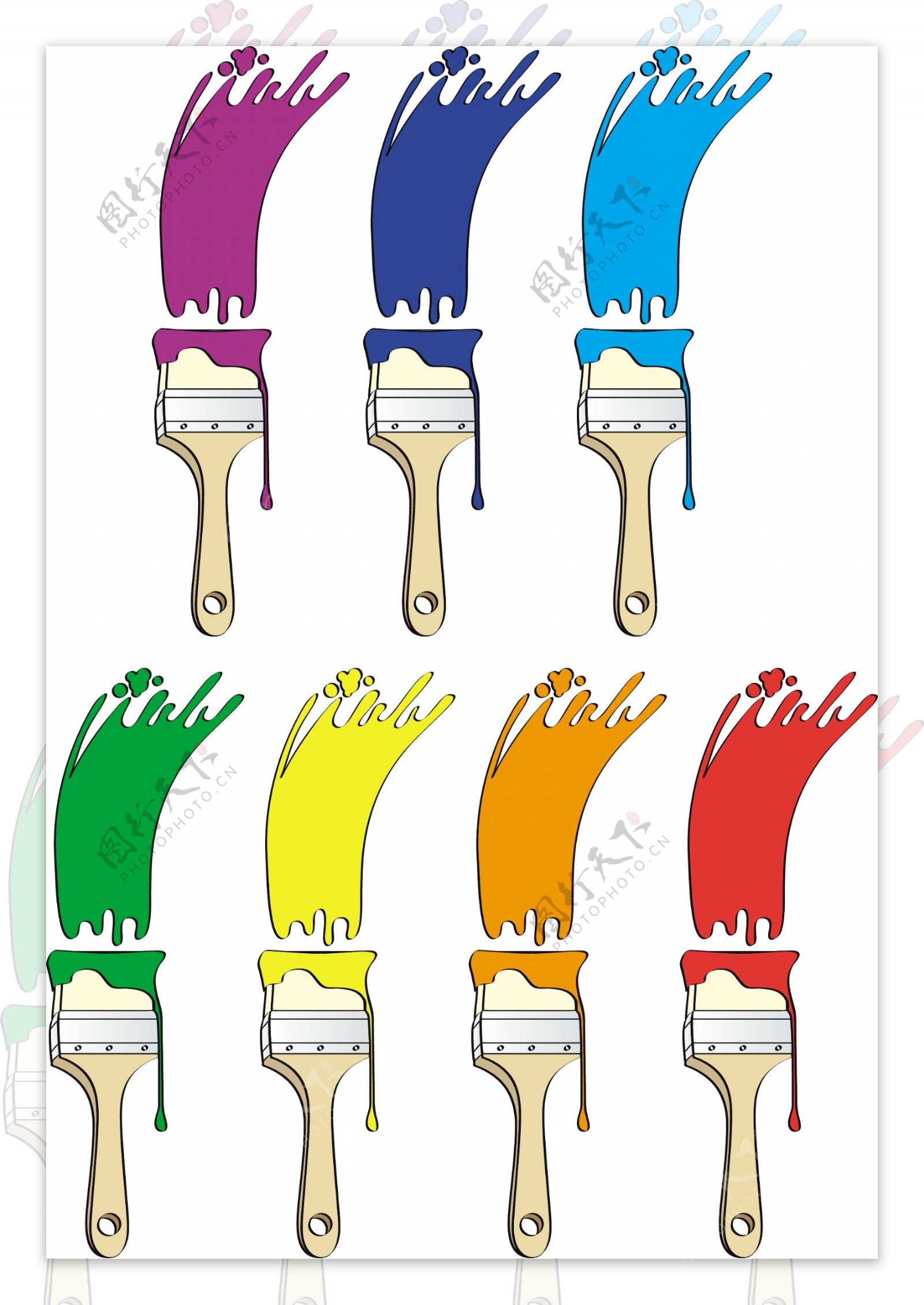 不同颜色的油漆刷01矢量素材