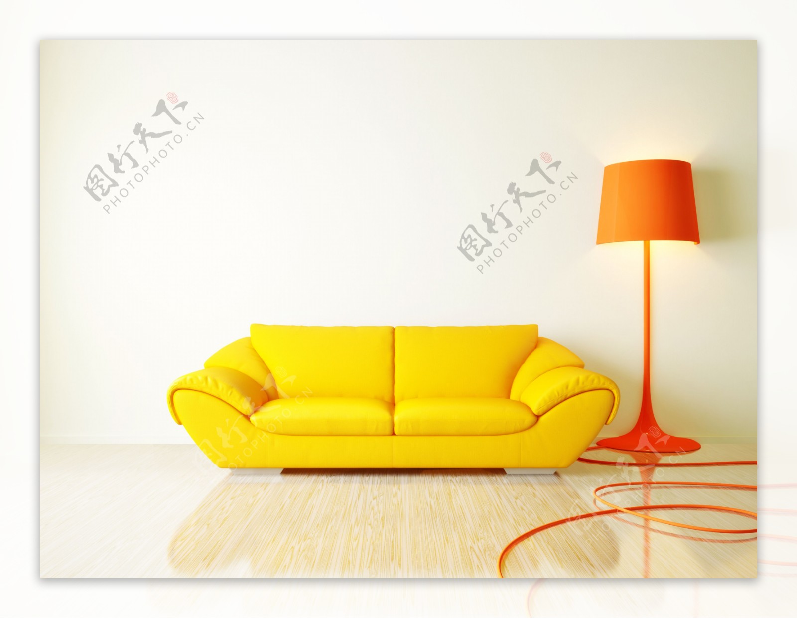 黄色沙发落地灯图片