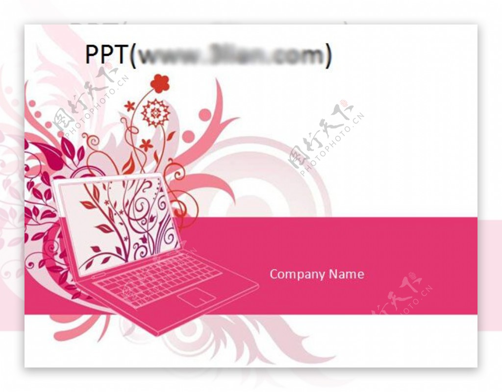 粉色电脑商务PPT模板