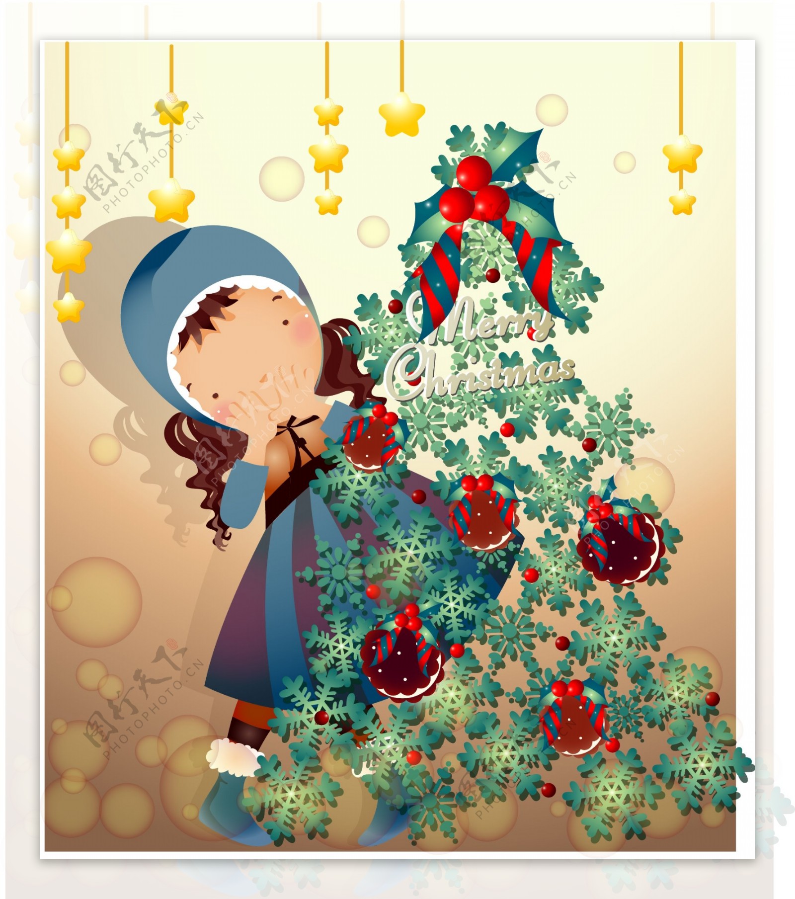 小女孩装扮的圣诞树图片