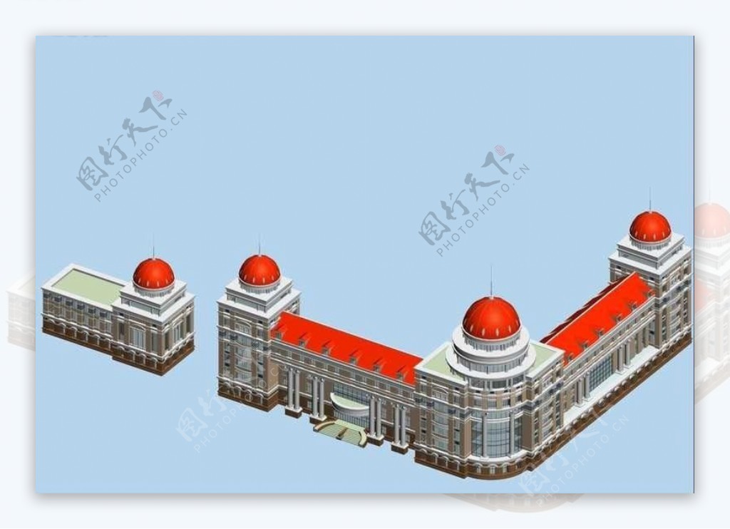 欧式红顶城堡式风格建筑3D模型图