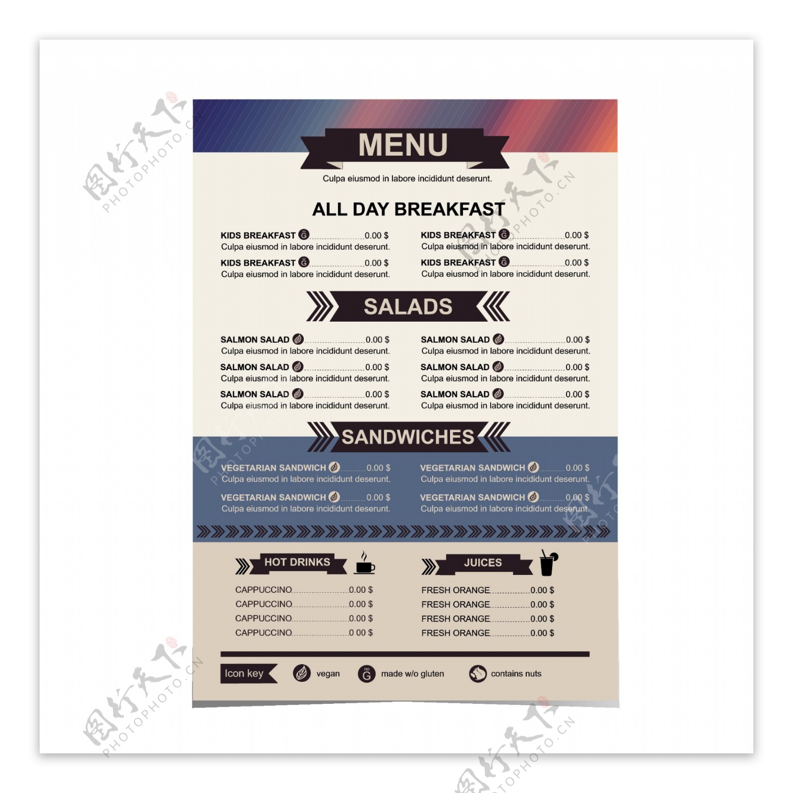 餐厅菜单上的价格列表模板向量04