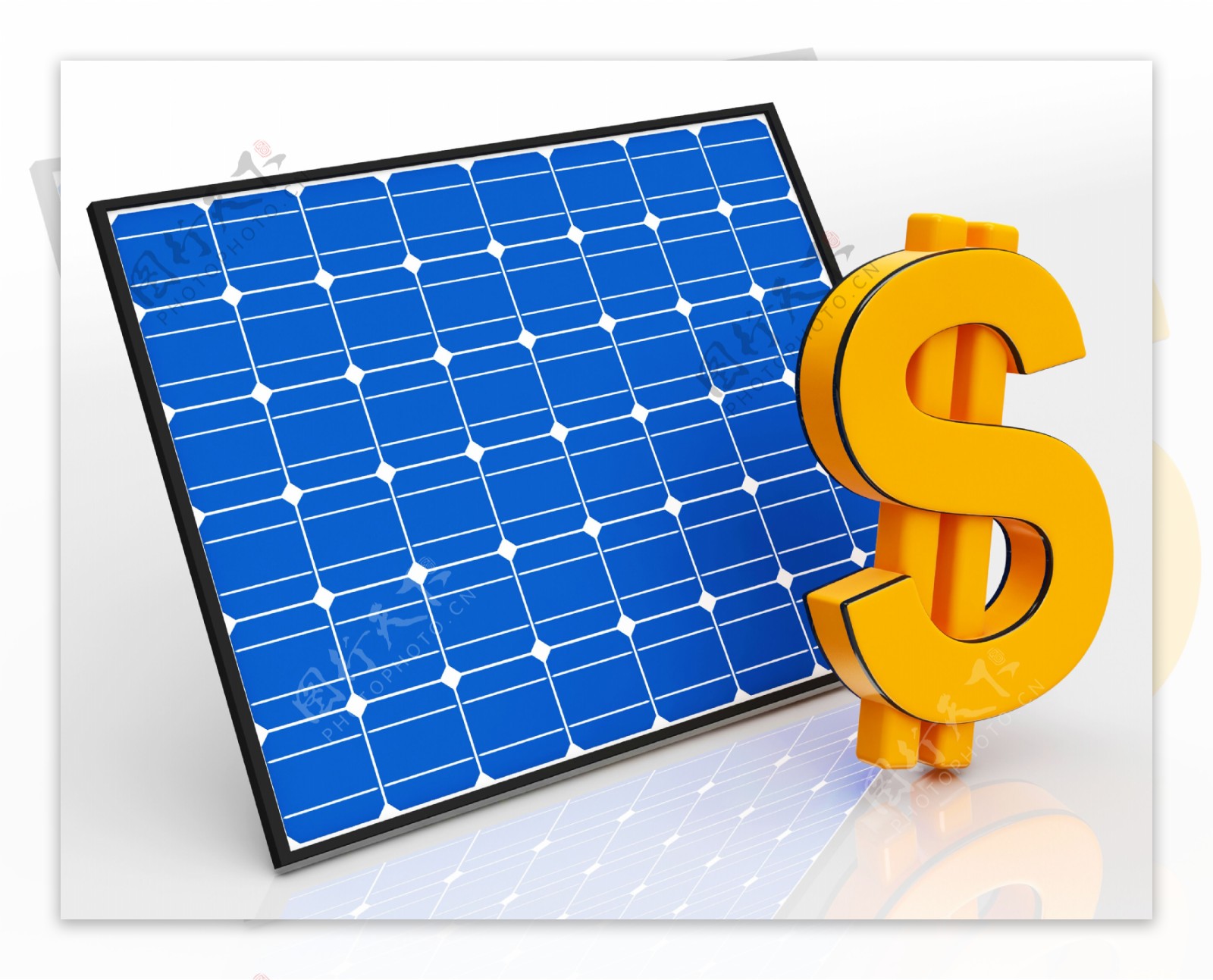 太阳能面板和美元符号显示节省的钱