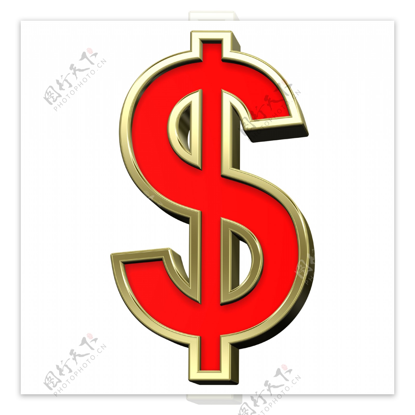 美元符号从红色与金亮帧字符集