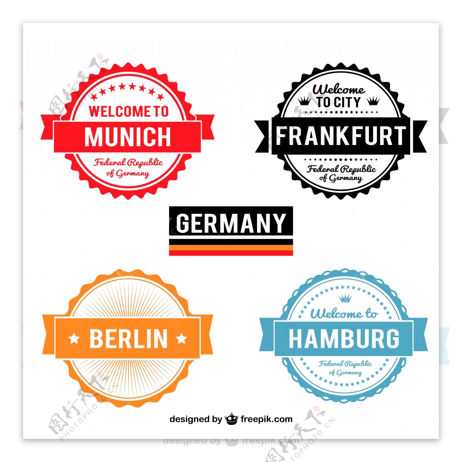 5款德国城市标签矢量素材.