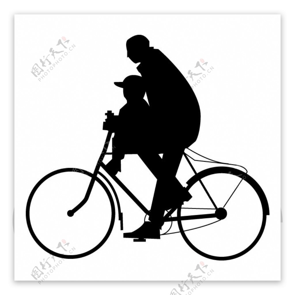 父爱父亲儿子自行车背影剪影