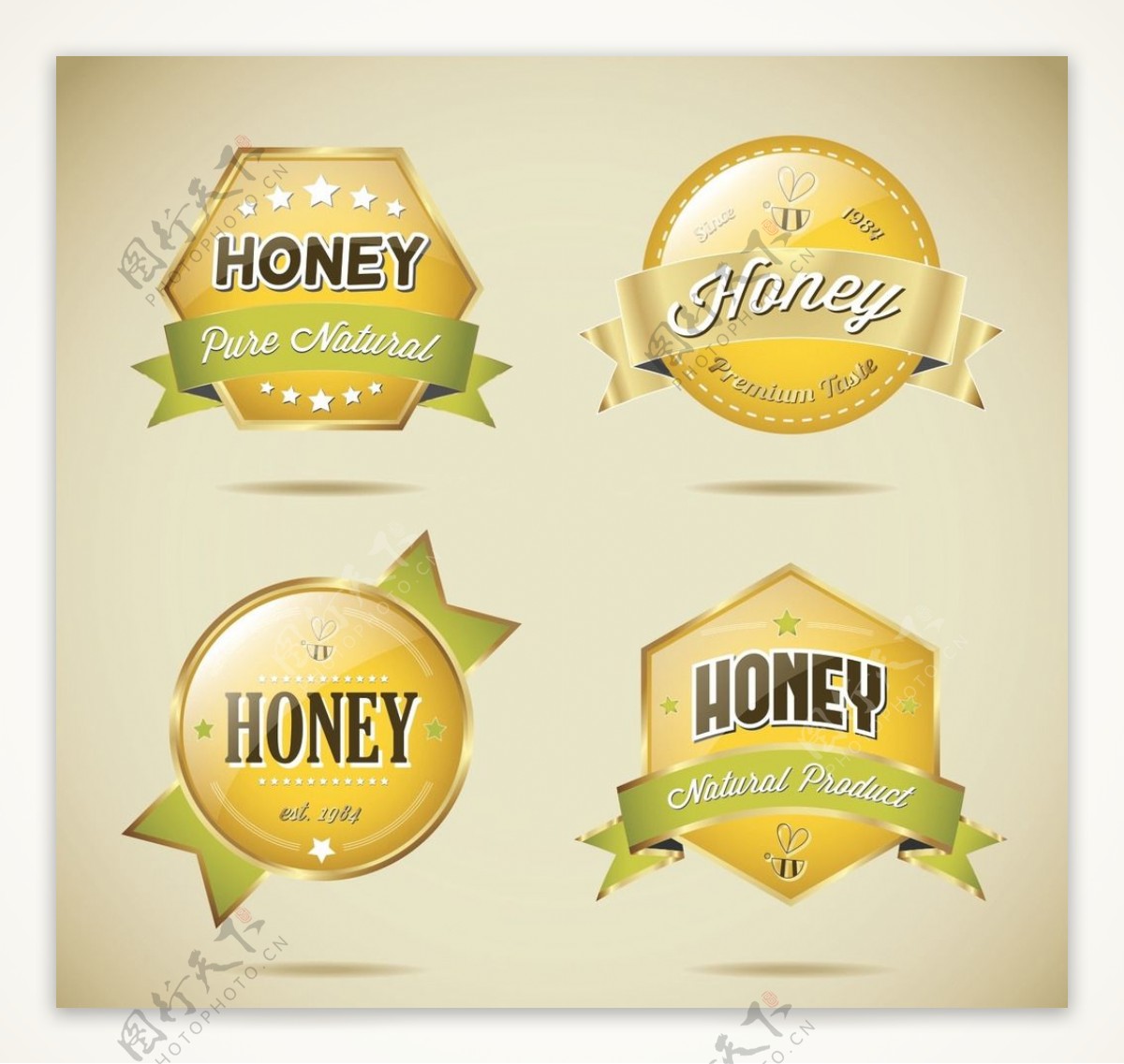 精致金色蜂蜜矢量标签图片