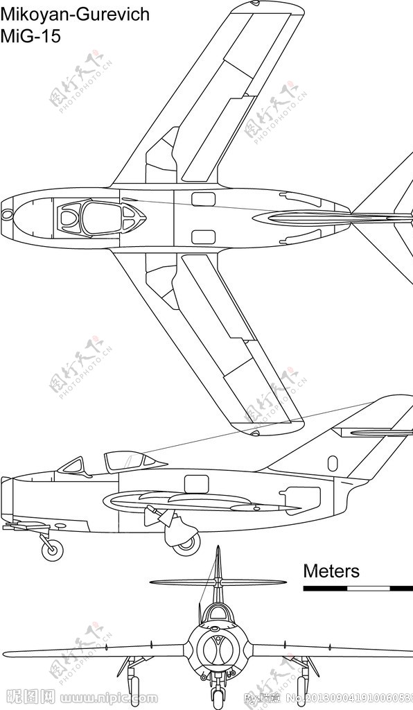 米格15战斗机线稿图片