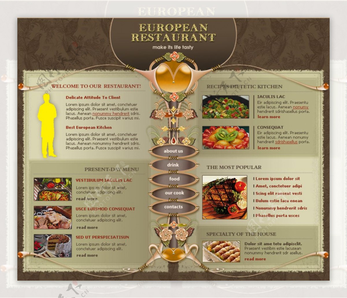 饮食餐饮站英文模板图片
