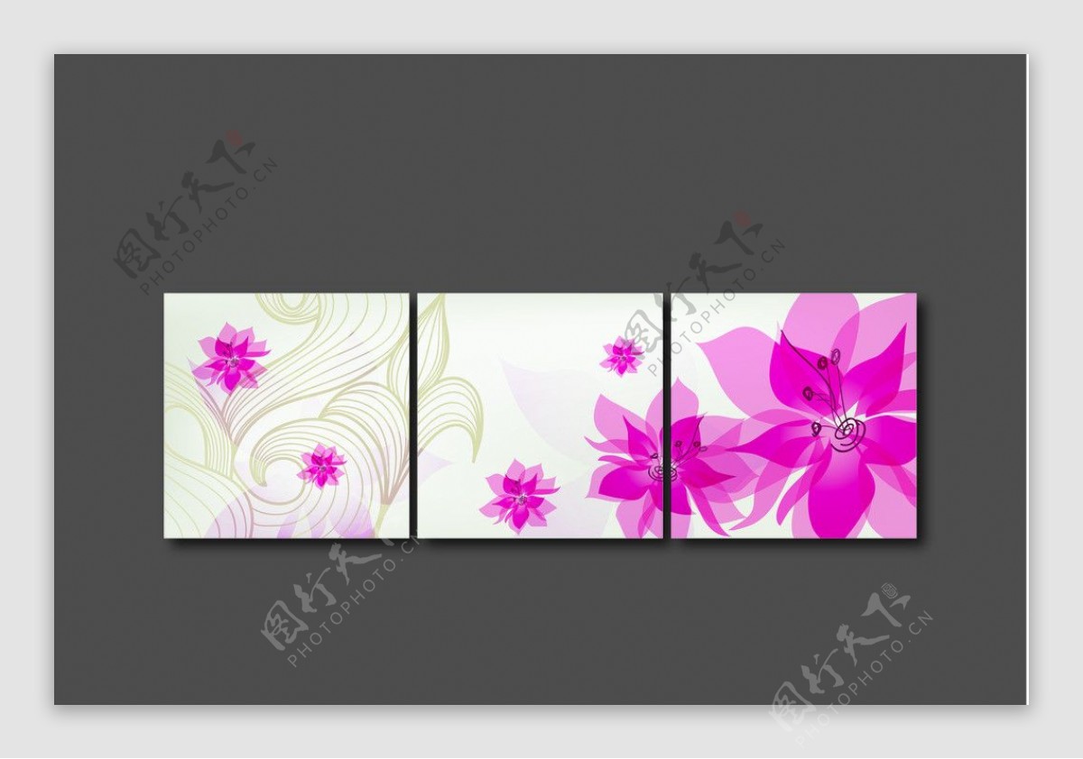 背景墙花卉三框图图片
