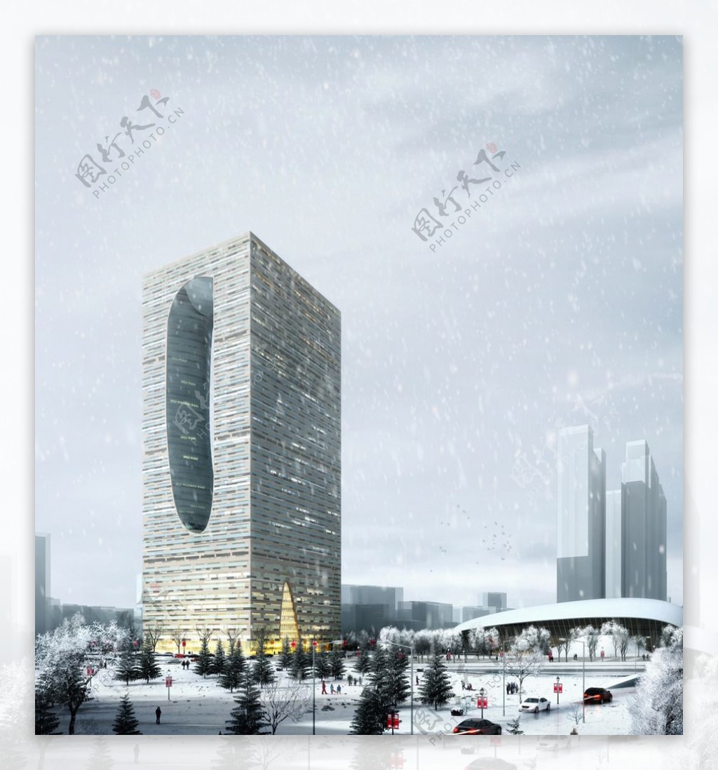 商业大楼雪景图片
