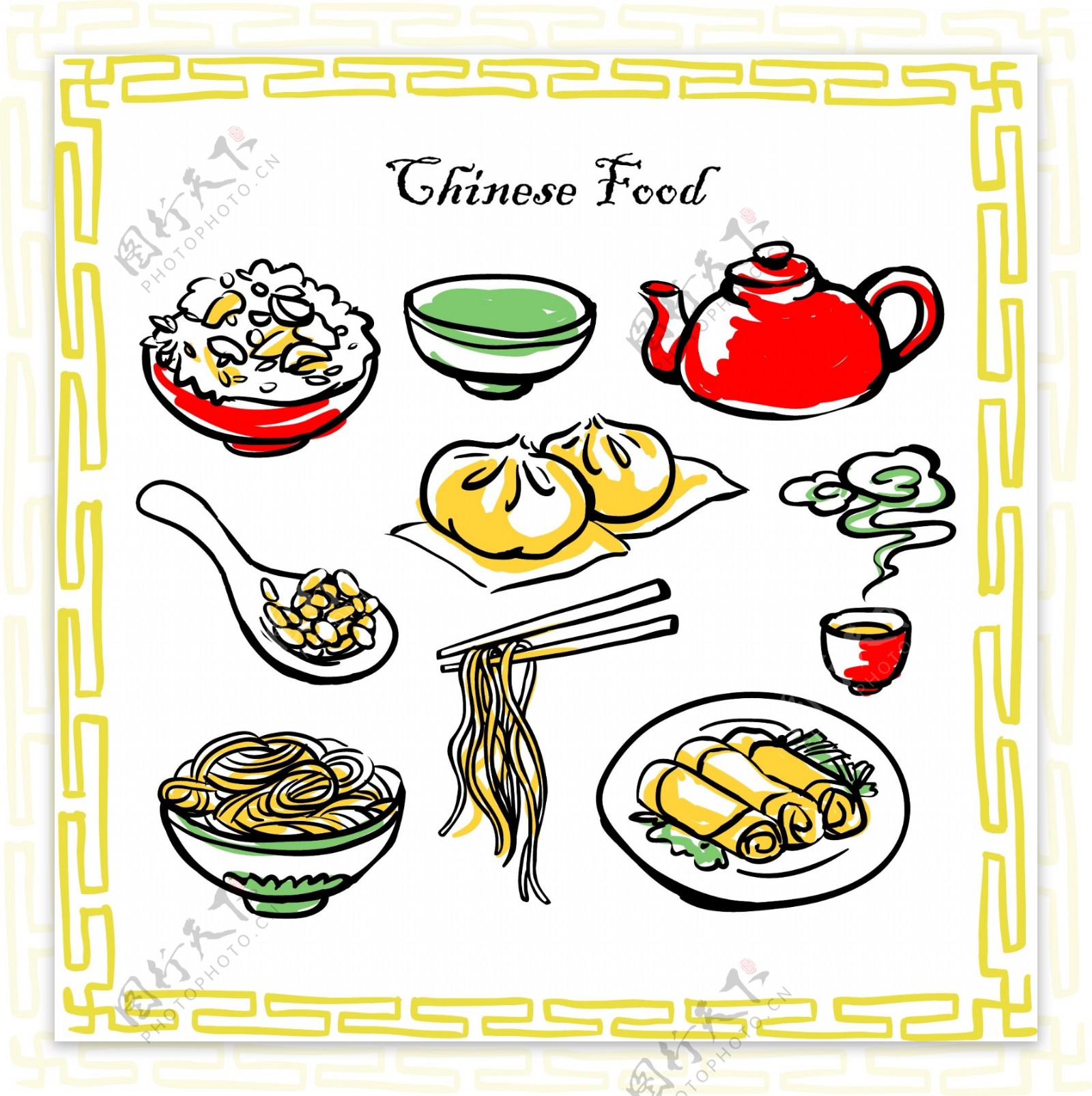 手工绘制中国食品图片