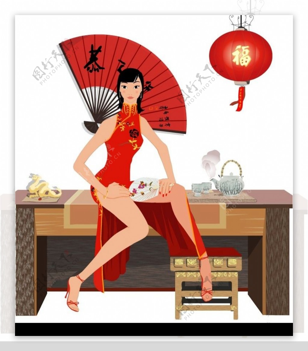 中式风格矢量女性图片