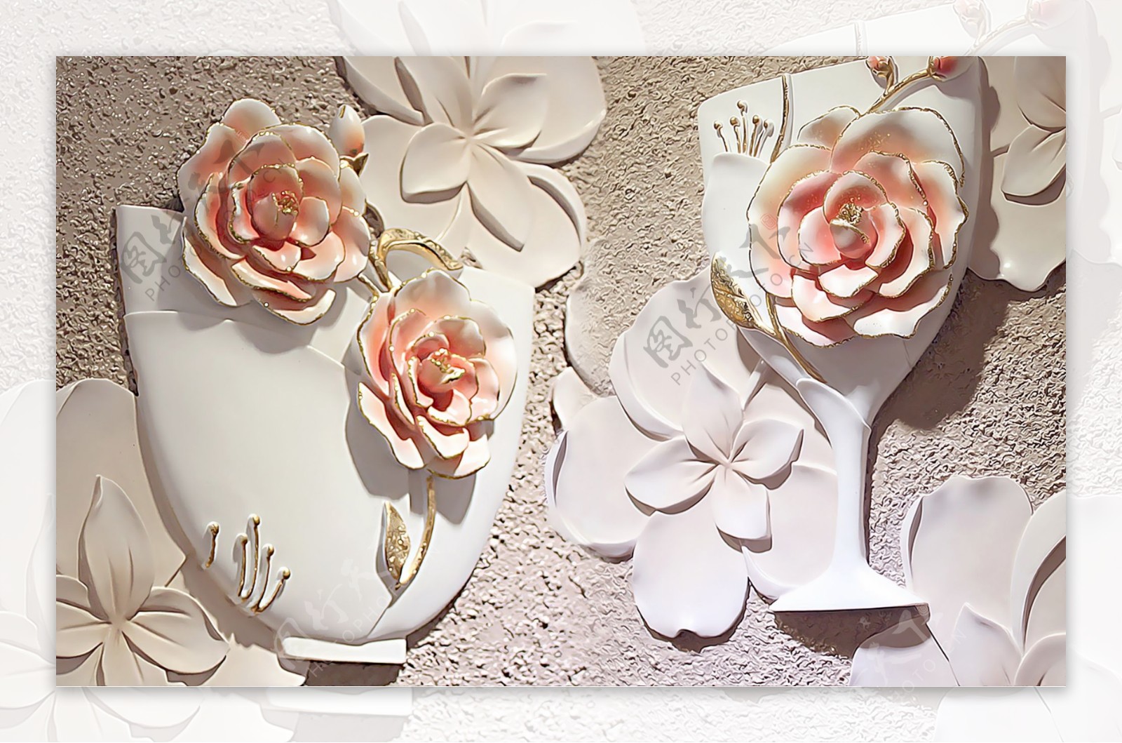 立体玫瑰花瓶浮雕装饰画图片