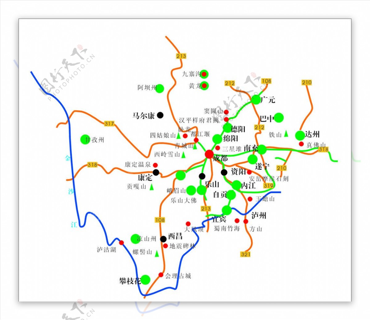 四川省旅游景点分布图图片