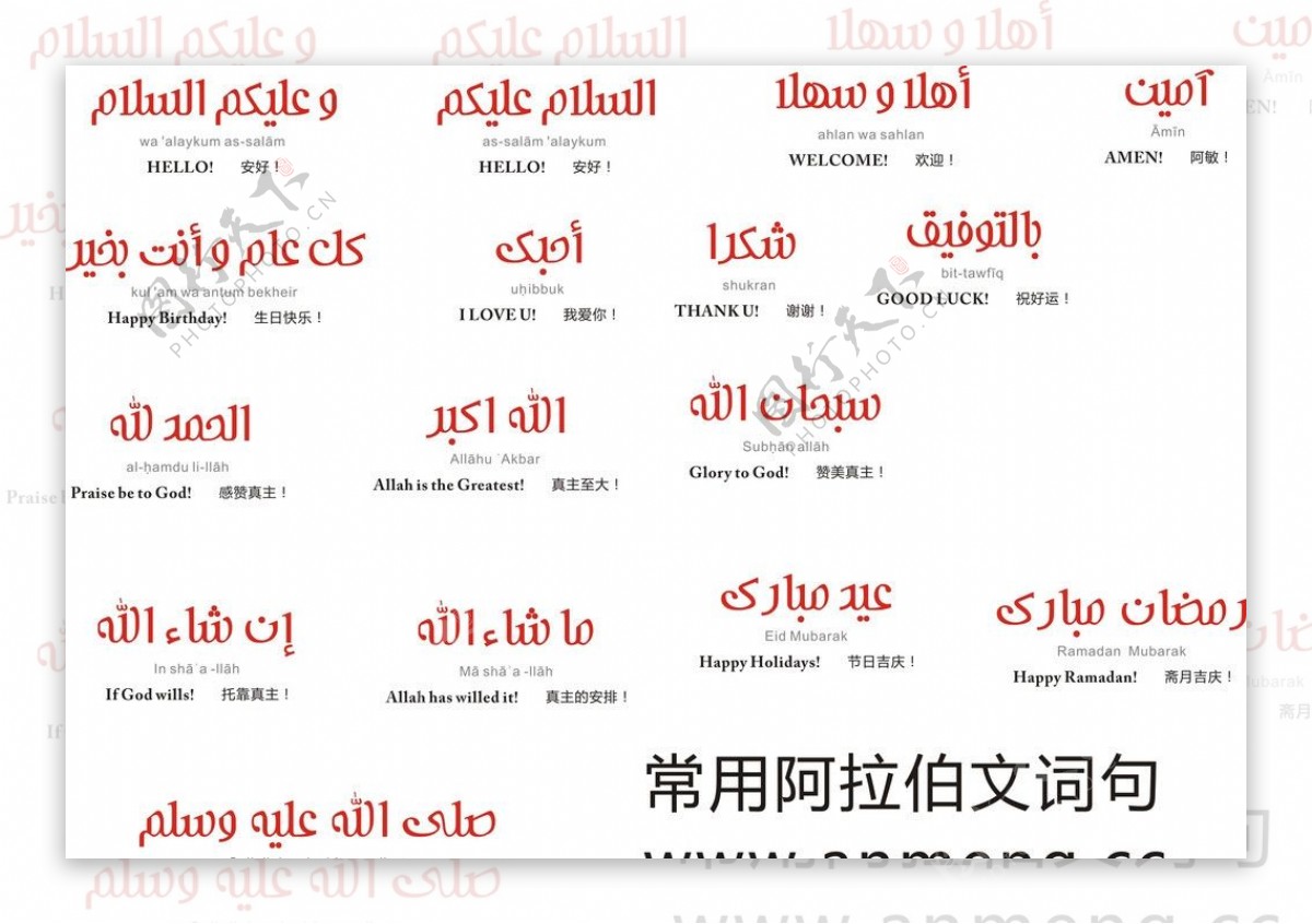 常用阿拉伯文词句图片