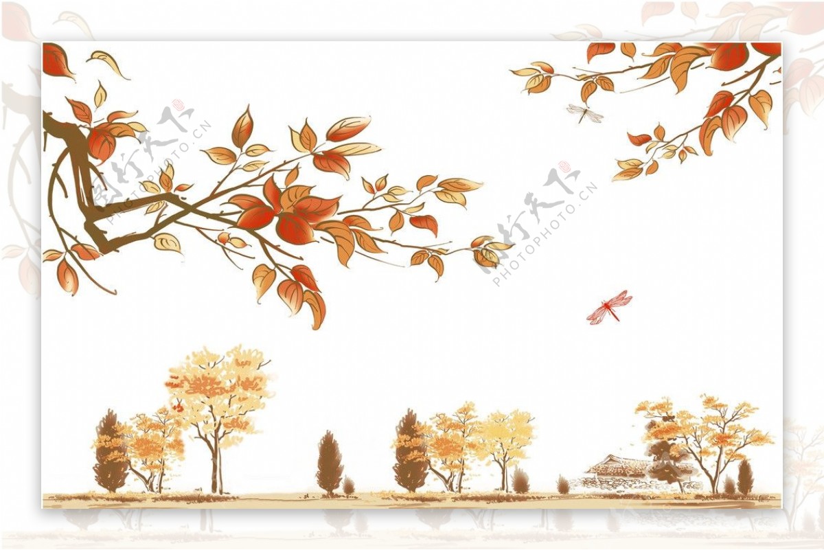 秋天风景花片通道分层图片