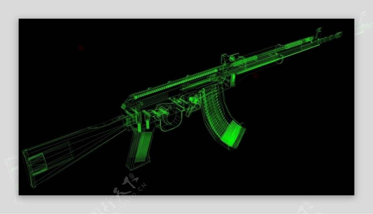 81式自动步枪3D效果图绿色线框图片