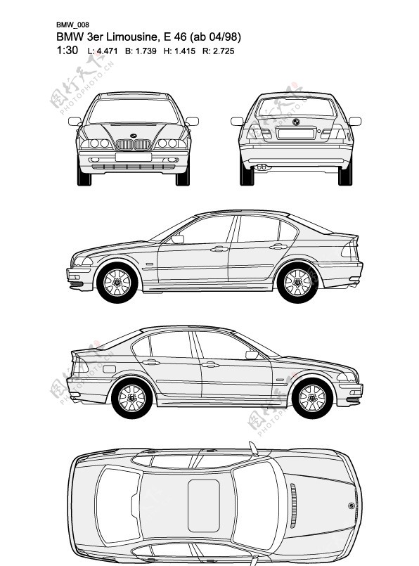 宝马3系BMW3erLimousineE46ab0498汽车线稿图片