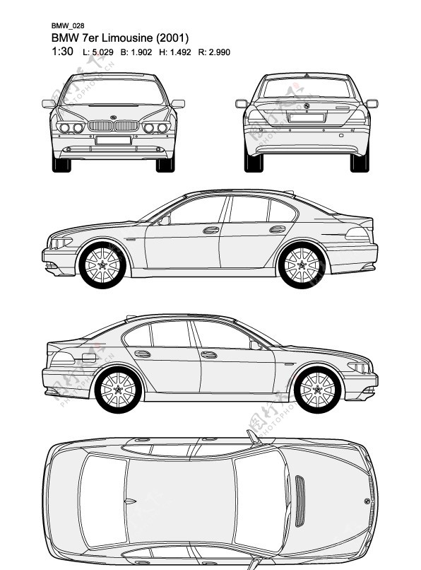 宝马7系BMW7erLimousine2001汽车线稿图片