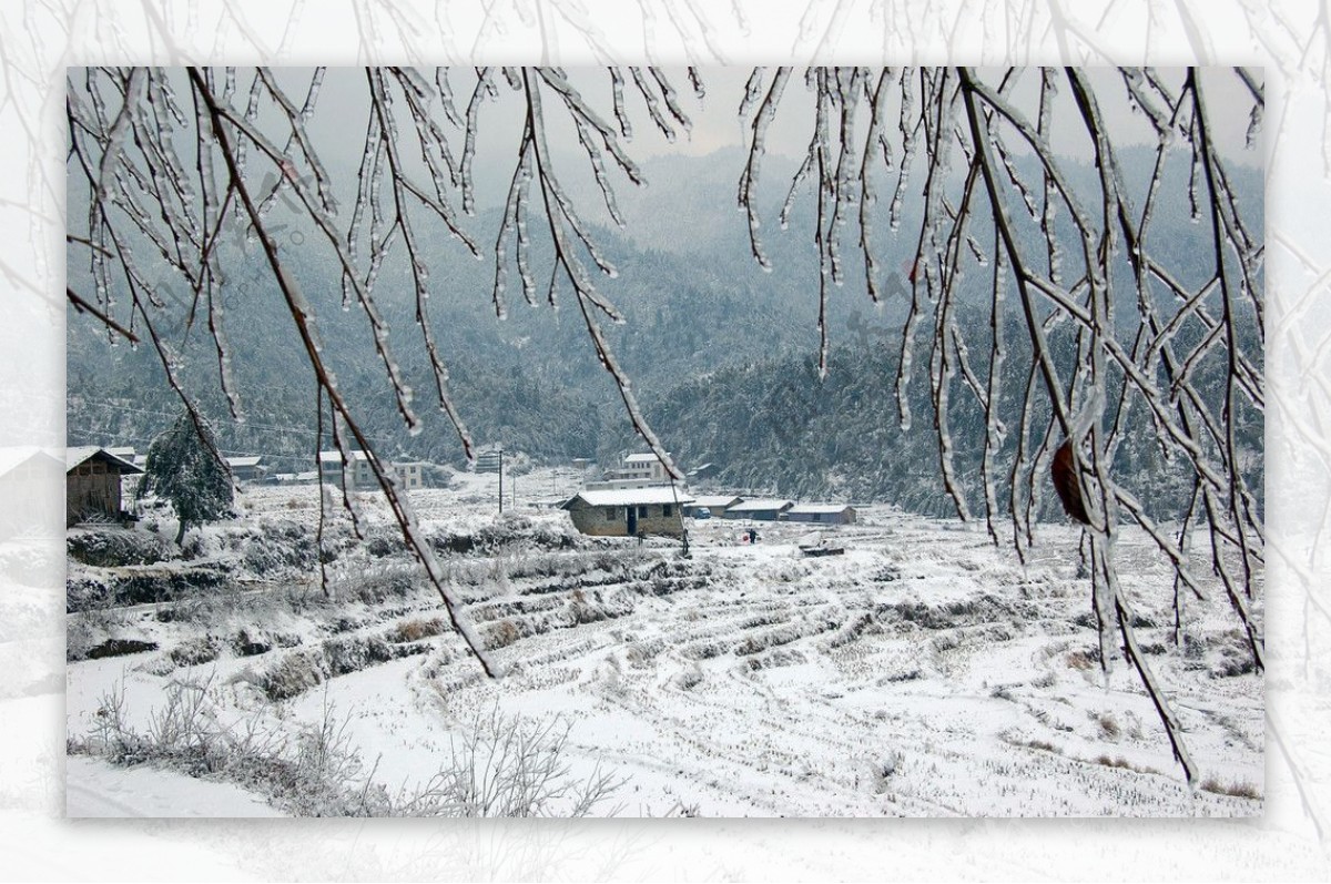 雪染乡村图片