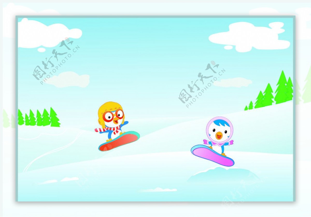 企鹅风景滑雪图片