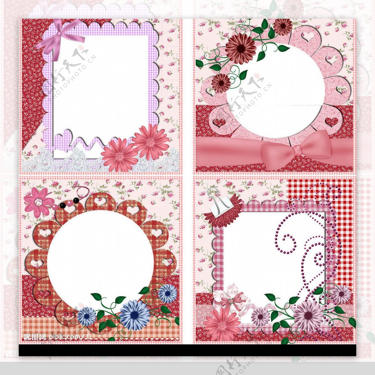 田园风粉色花朵方型相框图片