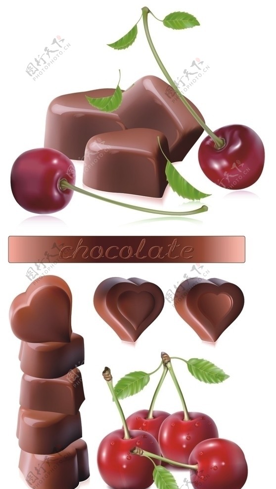樱桃与心形巧克力图片