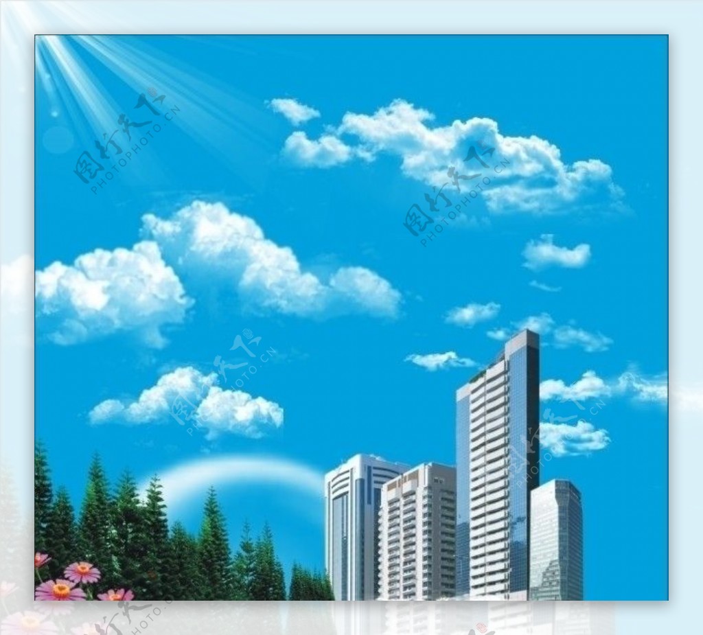 蓝天白云下的建筑图片