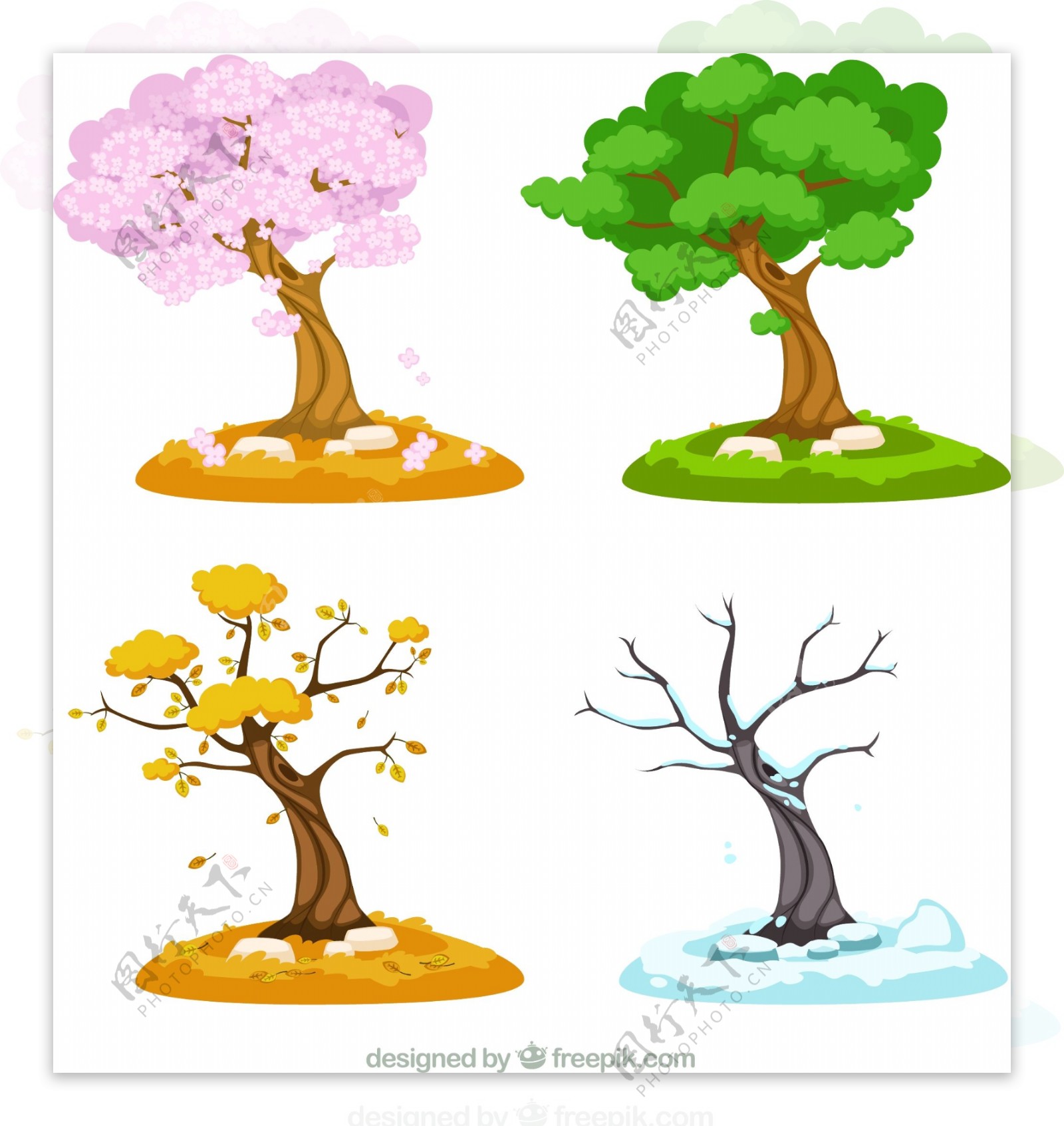 Scenery of the Four Seasons of Nature with Landscape Spring, Summer, Autumn and Winter in ...