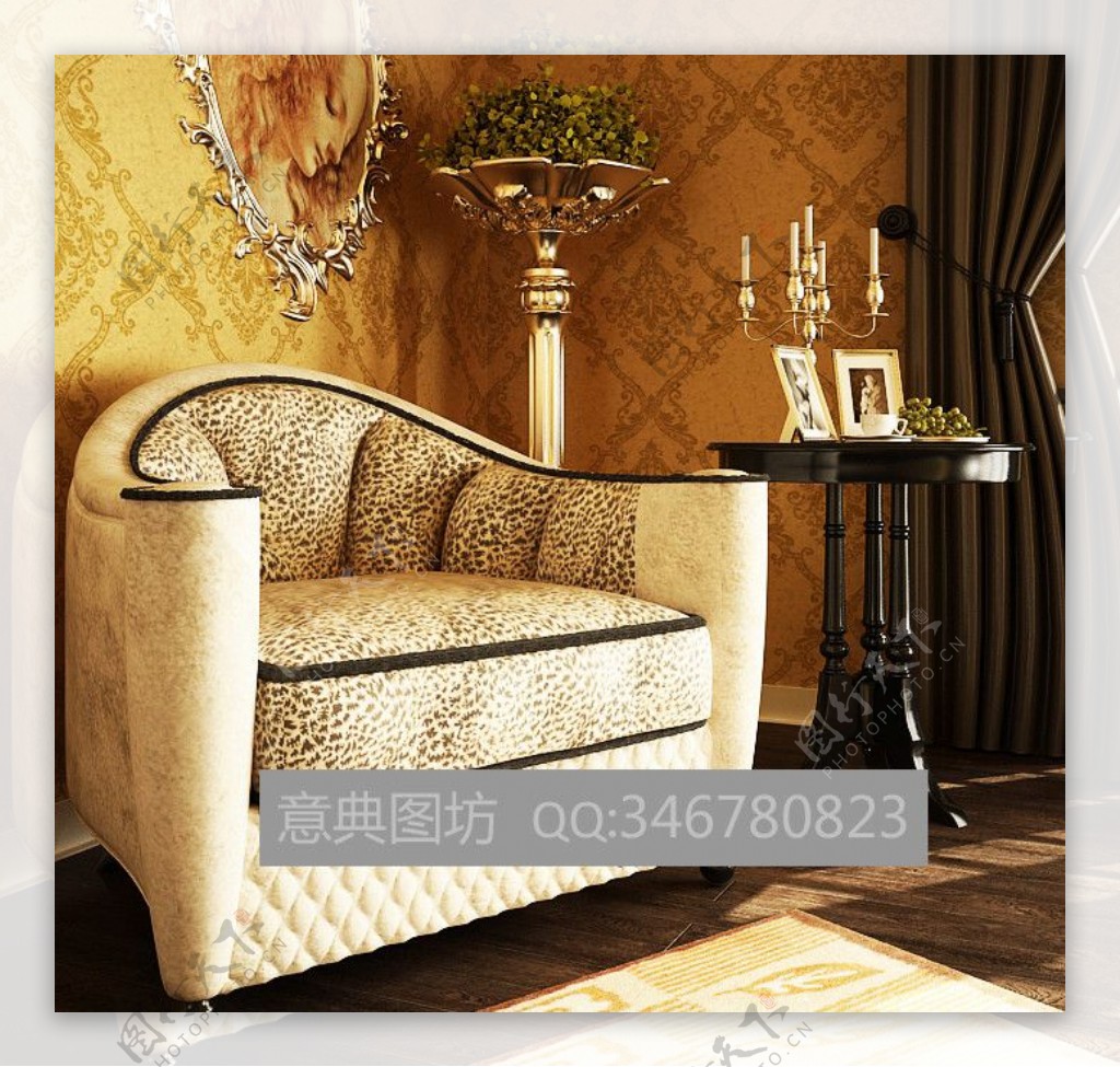 飘亮的欧式沙发单人含材质灯光图片