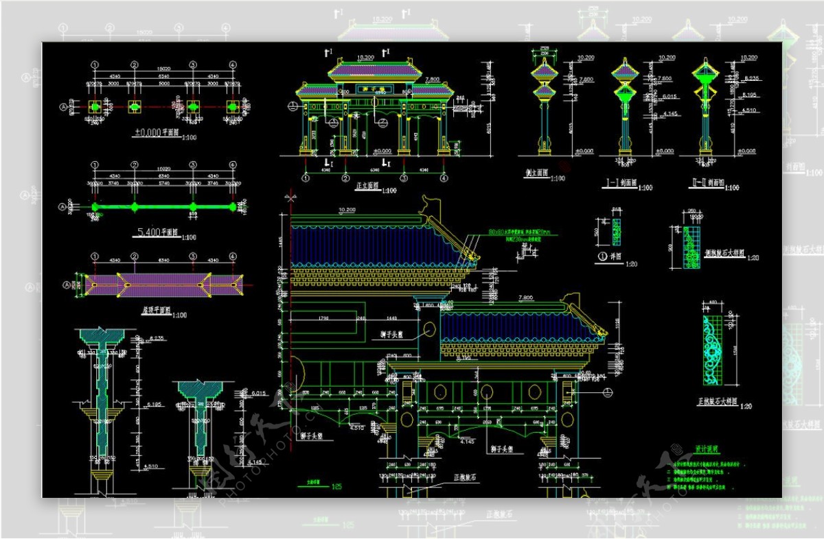 中式构造牌楼建筑施工图图片