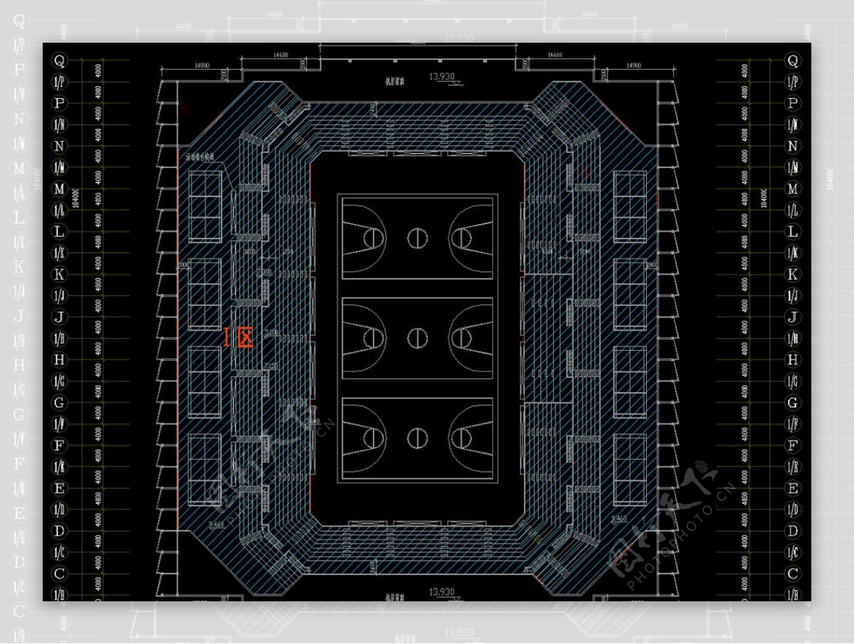 奥运摔跤馆赛后三层平面防火分区示意图图片
