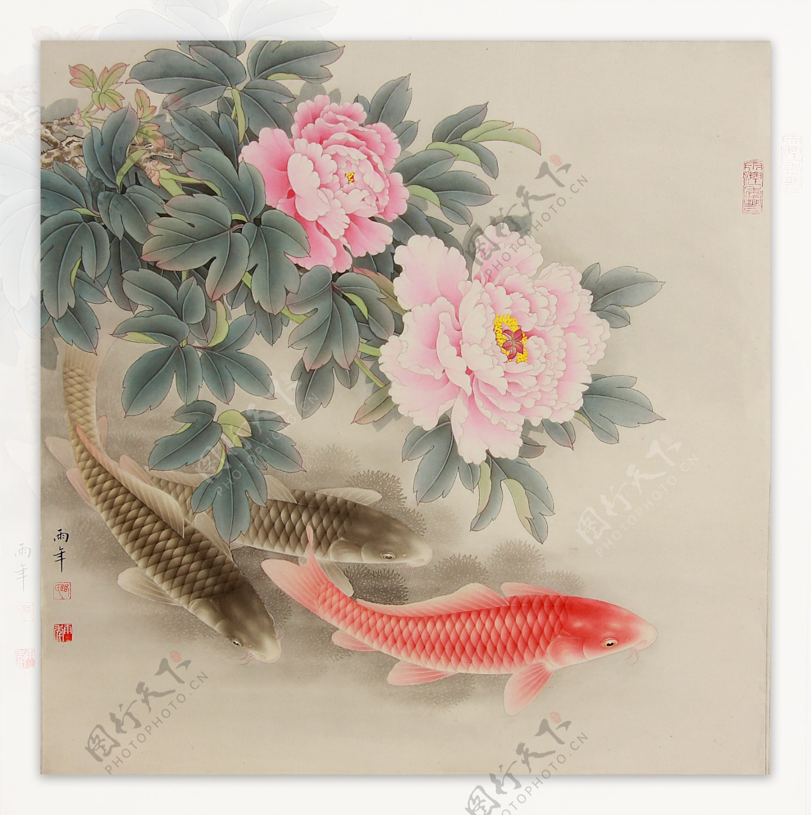 牡丹花鱼艺术画装饰装修素材免费下载(图片编号:3819254)-六图网