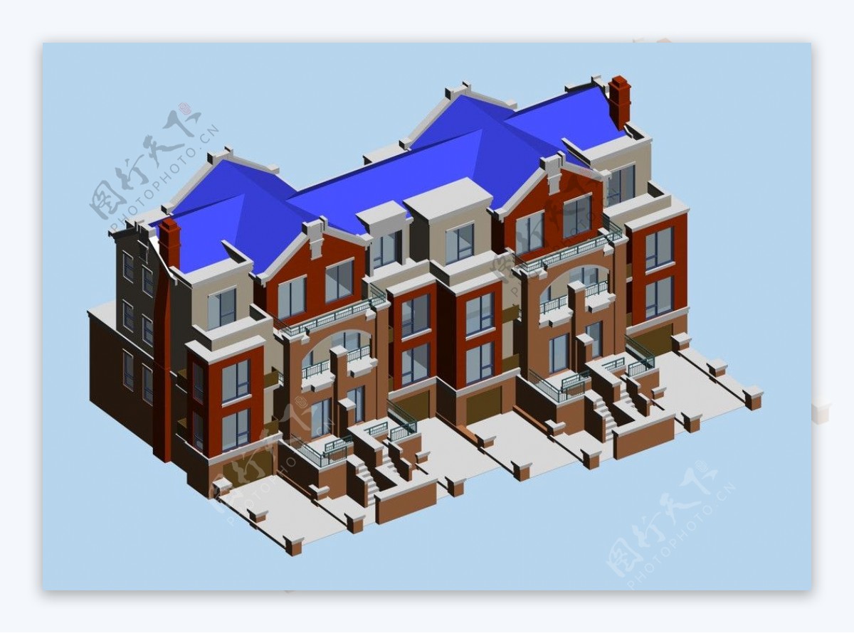 双拼别墅3D模型图片