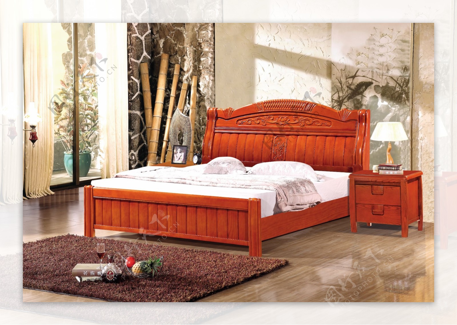 家具实木床背景图片