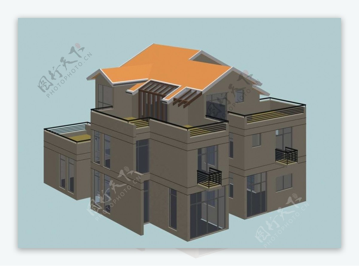 坡屋顶别墅模型图片