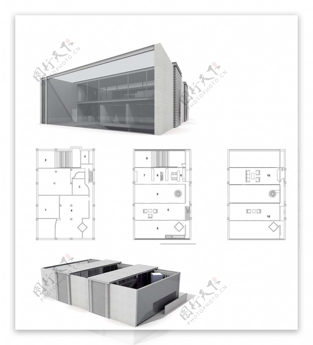 精品建筑模型4内部各房间布局完整摆设齐全图片