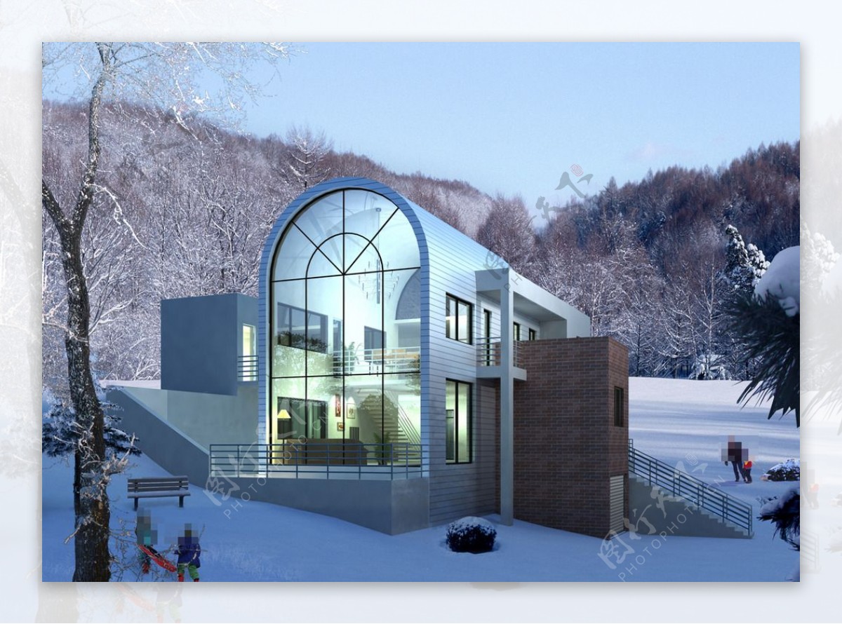 别墅雪景环境设计图片