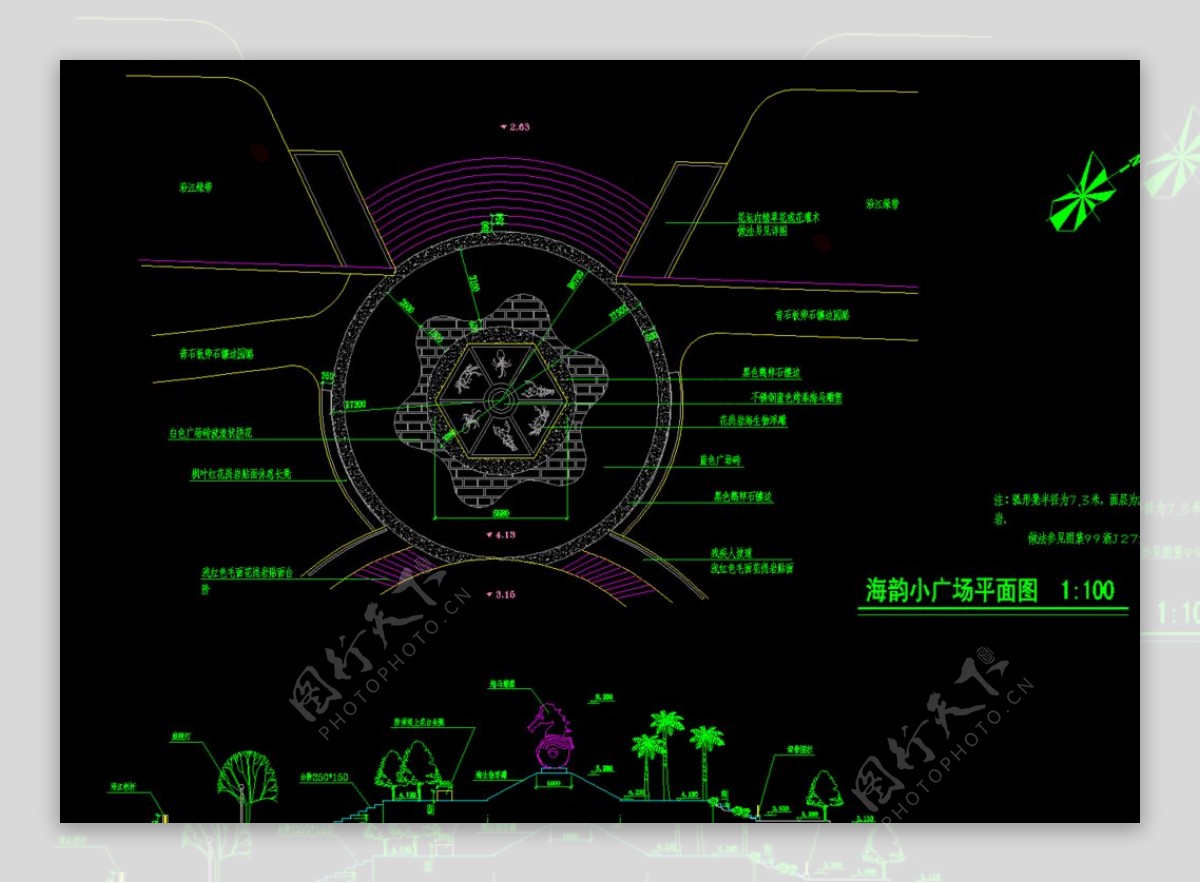 公园景观海韵广场横断图图片