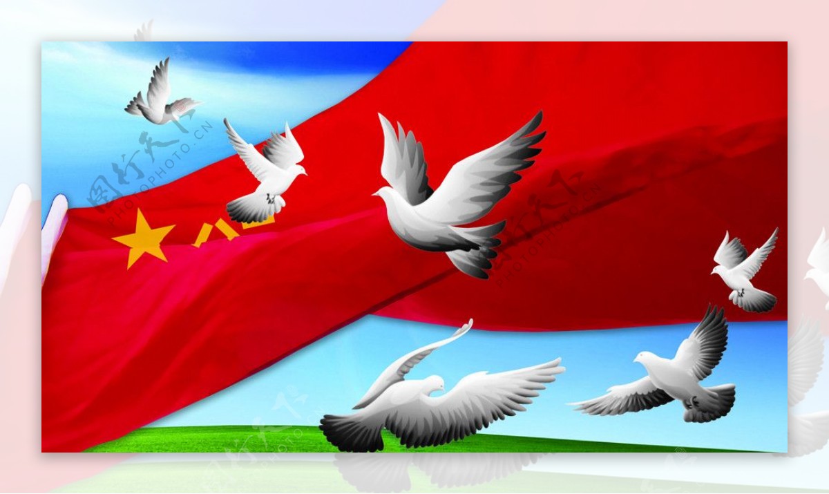 红旗鸽子和平背景图片