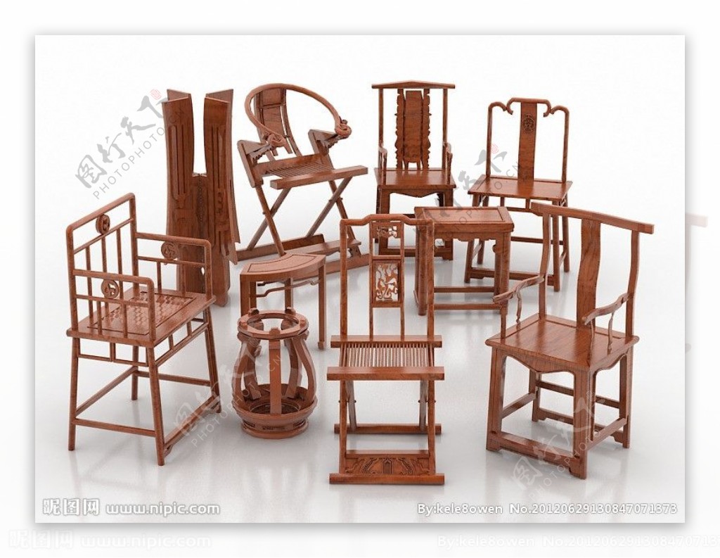 中式椅子3D模型图片