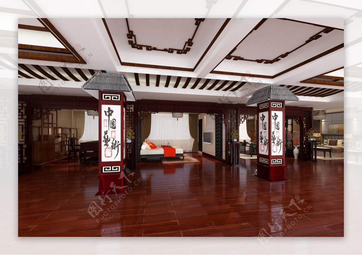 中式展厅店铺效果图图片