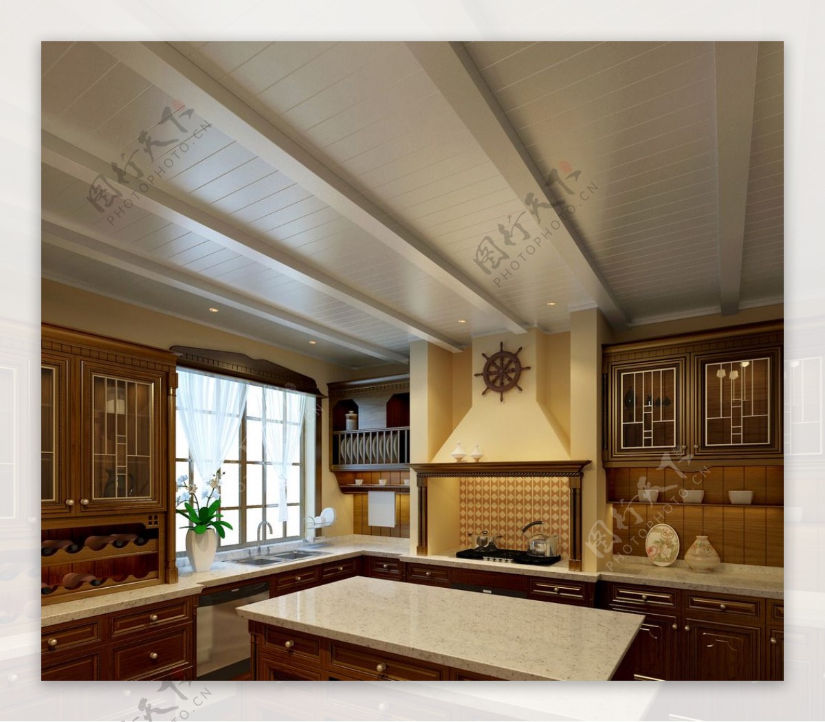 欧式厨房木吊顶效果图图片