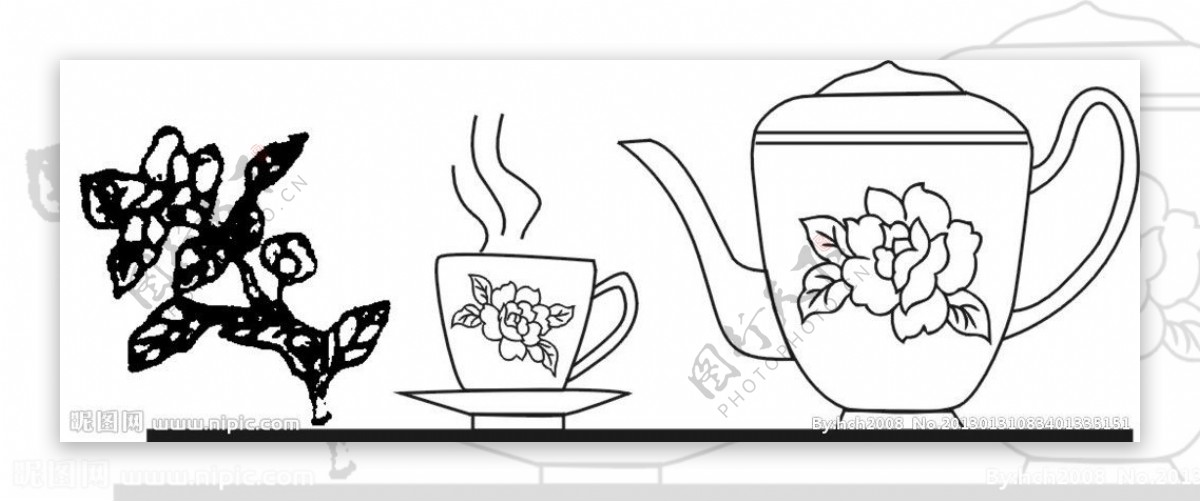 茶壶茶碗茉莉枝是图片