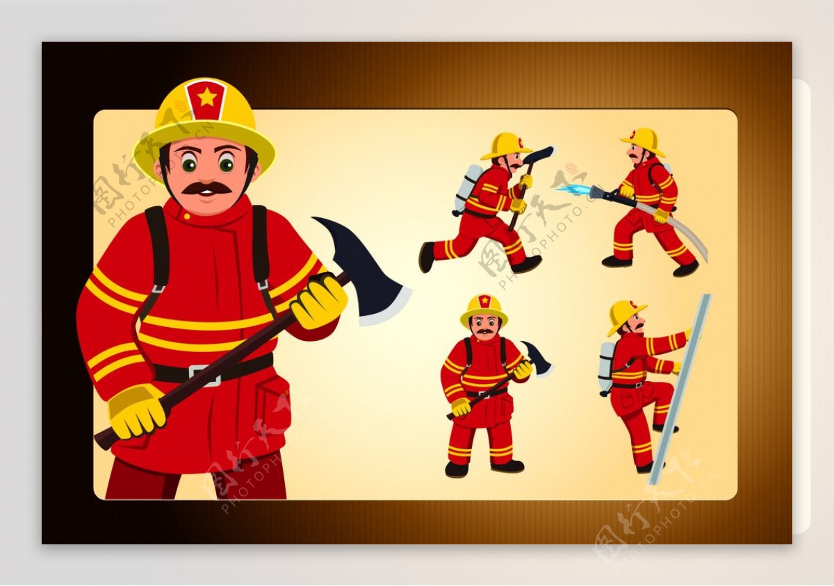 消防员卡通形象救火图片